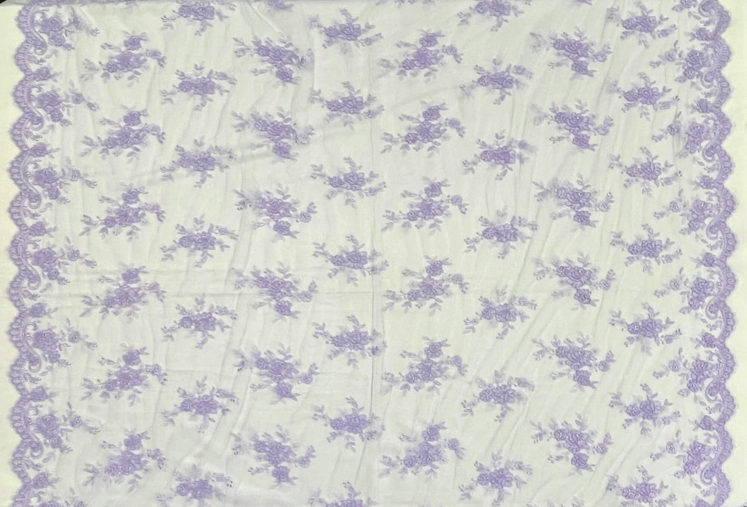 Tela de encaje nupcial con cordón bordada en malla de red 100% poliéster | Encaje EE. UU.