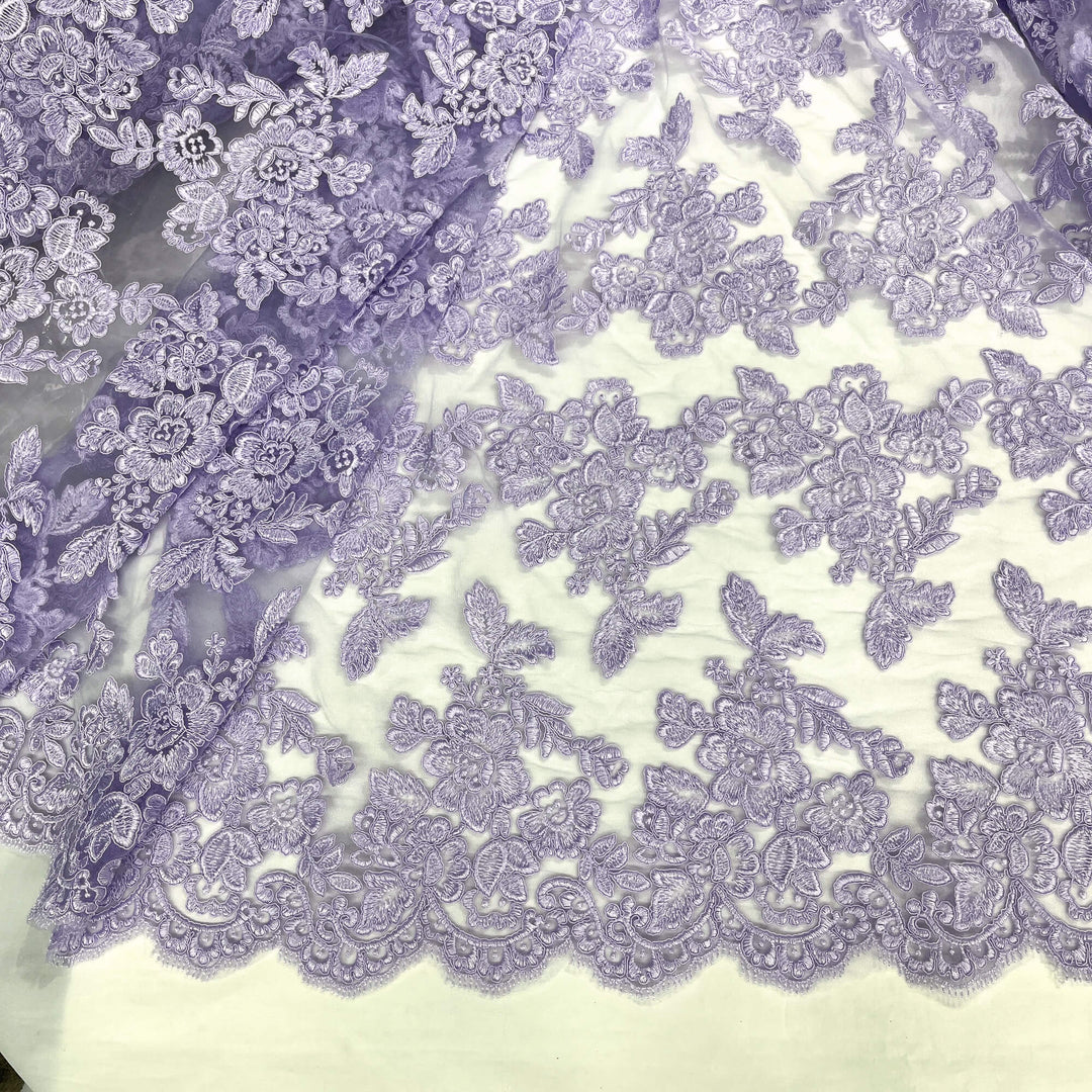 Corded Bridal Lace Fabric Embroidered on 100% Polyester Net Mesh | Lace USA - 95409W