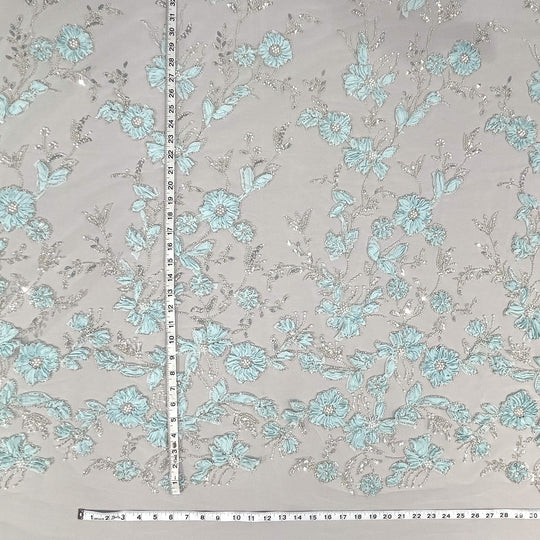 Beaded 3D Floral Lace Fabric Embroidered on 100% Polyester Net Mesh | Lace USA - GD-10143