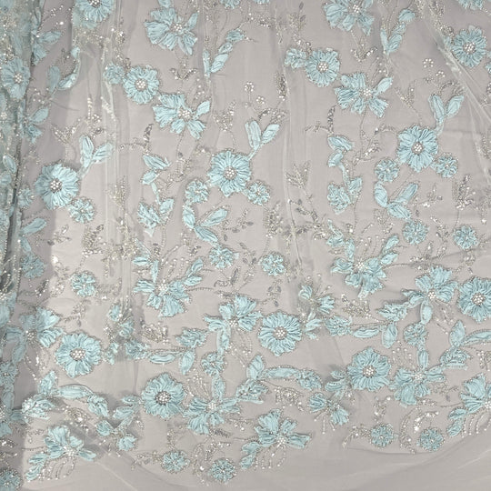 Beaded 3D Floral Lace Fabric Embroidered on 100% Polyester Net Mesh | Lace USA - GD-10143