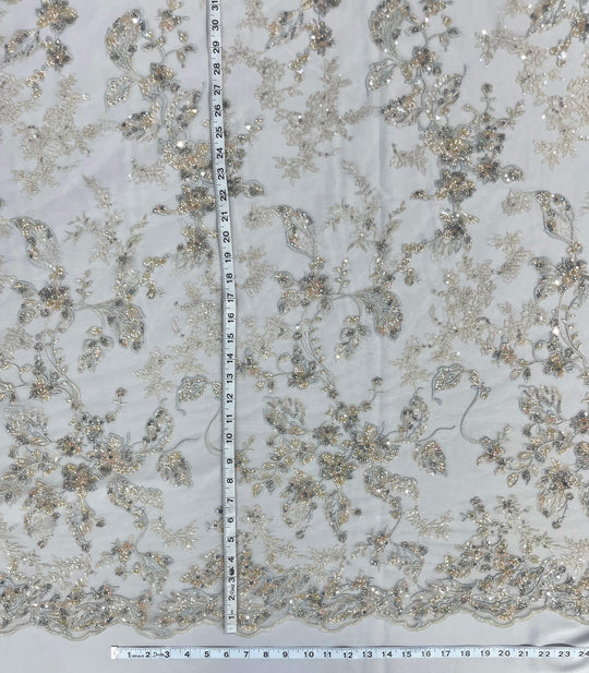 Beaded Lace Fabric Embroidered on 100% Polyester Net Mesh | Lace USA - GD-26229