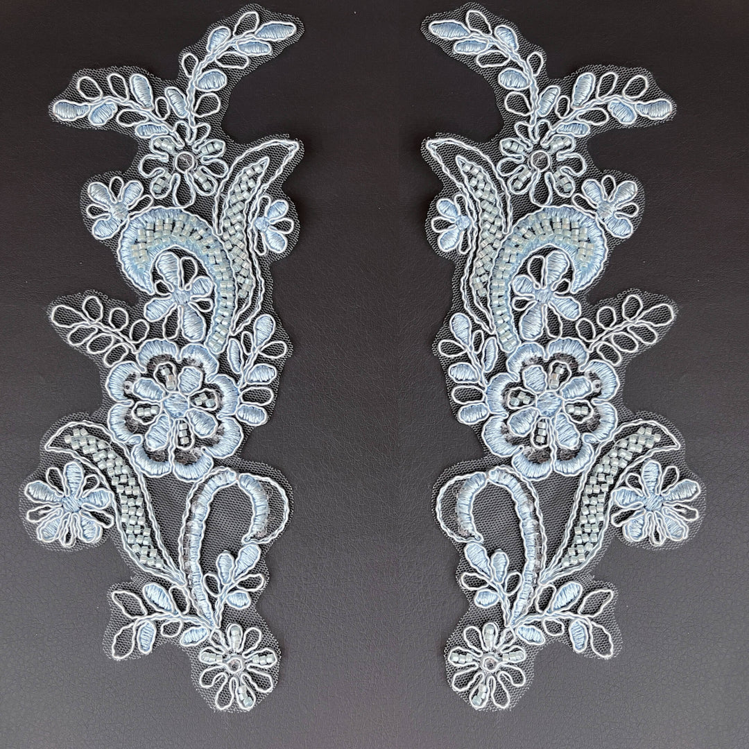Aplique de encaje floral con cordón y cuentas bordado en organza 100 % poliéster | Encaje EE. UU.