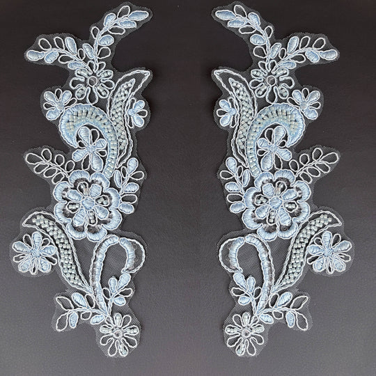 Aplique de encaje floral con cordón y cuentas bordado en organza 100 % poliéster | Encaje EE. UU.