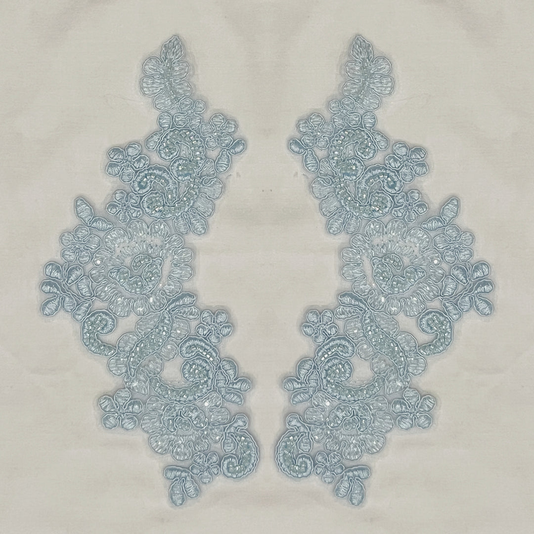 Beaded & Corded Floral Lace Applique Embroidered on 100% Polyester | Lace USA - KZ-25-HB