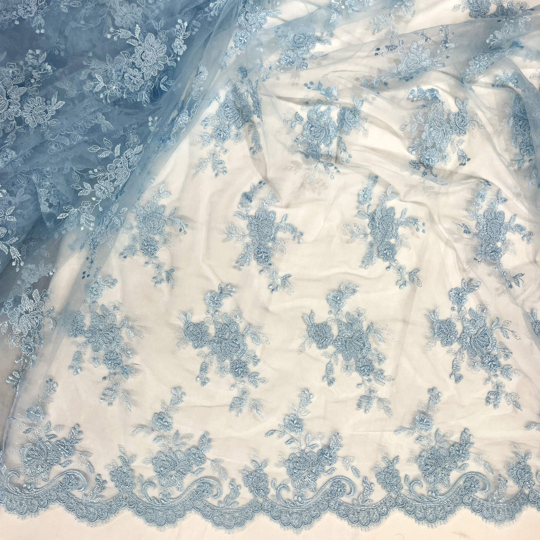 Tela de encaje nupcial con cordón bordada en malla de red 100% poliéster | Encaje EE. UU.