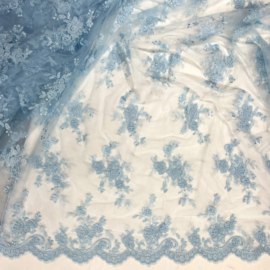 Tela de encaje nupcial con cordón bordada en malla de red 100% poliéster | Encaje EE. UU.