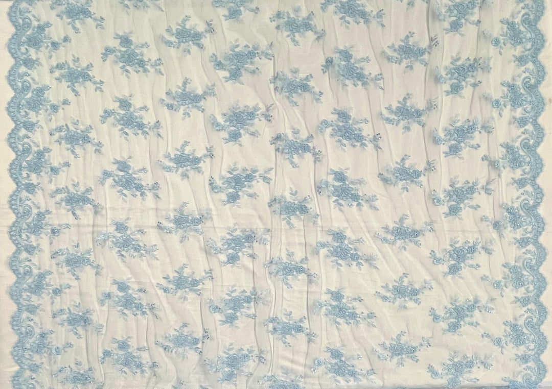 Tela de encaje nupcial con cordón bordada en malla de red 100% poliéster | Encaje EE. UU.