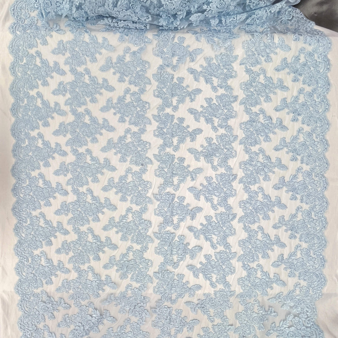 Corded Bridal Lace Fabric Embroidered on 100% Polyester Net Mesh | Lace USA - 95409W