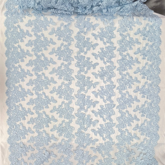 Corded Bridal Lace Fabric Embroidered on 100% Polyester Net Mesh | Lace USA - 95409W