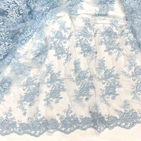 Corded Floral Lace Fabric with Scalloped Edges – Bridal & Dress Lace | Lace USA - 97154W