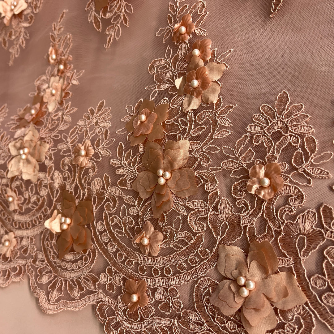 Beaded 3D Floral Lace Fabric Embroidered on 100% Polyester Net Mesh | Lace USA - GD-982