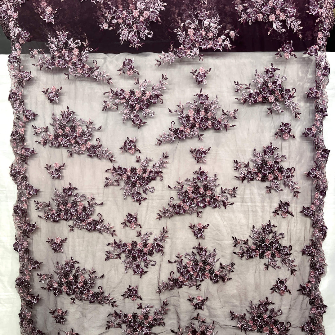 3D Beaded Floral Lace Fabric with Rhinestones | Lace USA