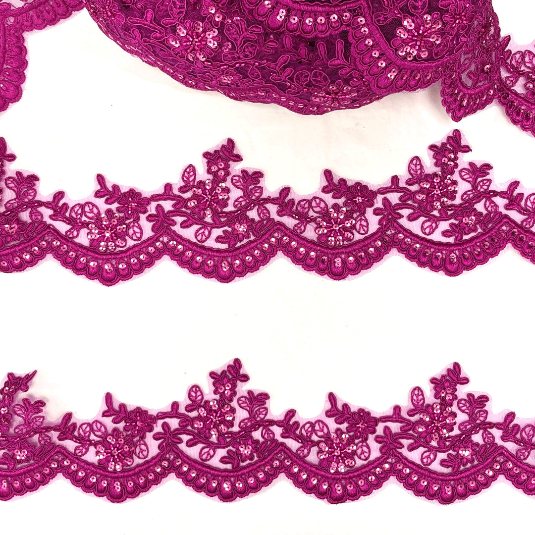 Adorno de encaje floral con cordón y cuentas bordado en malla de red 100 % poliéster | Encaje EE. UU.