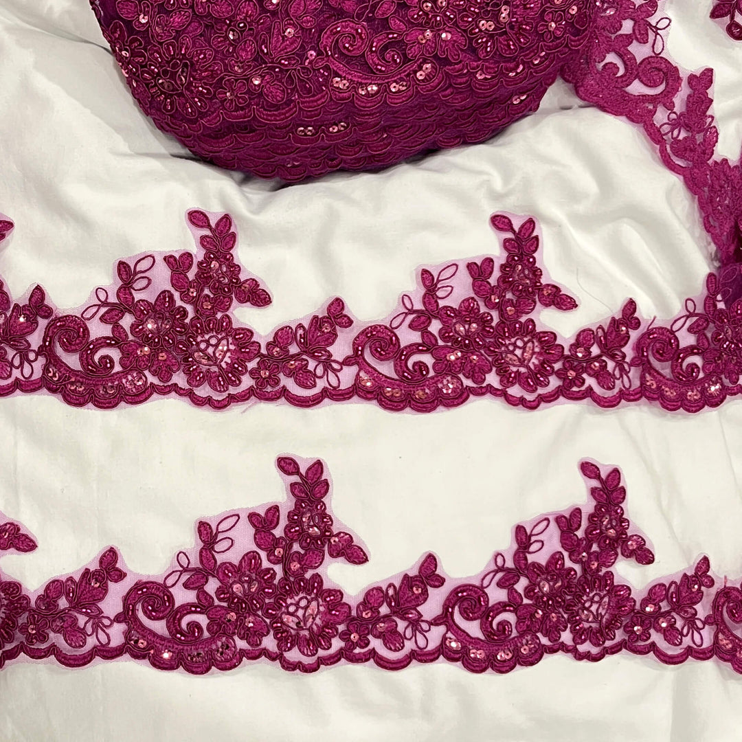 Beaded & Corded Lace Trimming Embroidered on 100% Polyester Net Mesh | Lace USA - 96796W-HB