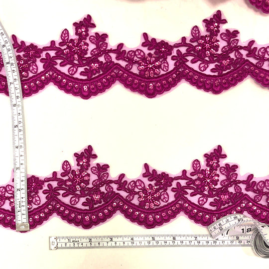 Adorno de encaje floral con cordón y cuentas bordado en malla de red 100 % poliéster | Encaje EE. UU.