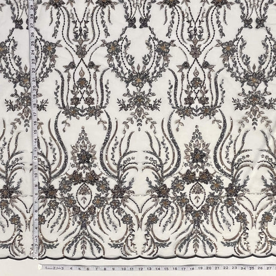 Beaded Lace Fabric Embroidered on 100% Polyester Net Mesh | Lace USA - GD-26227