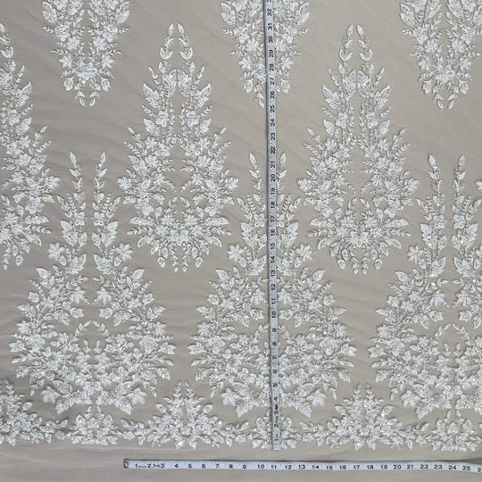 Beaded Lace Fabric Embroidered on 100% Polyester Net Mesh | Lace USA - GD-2636