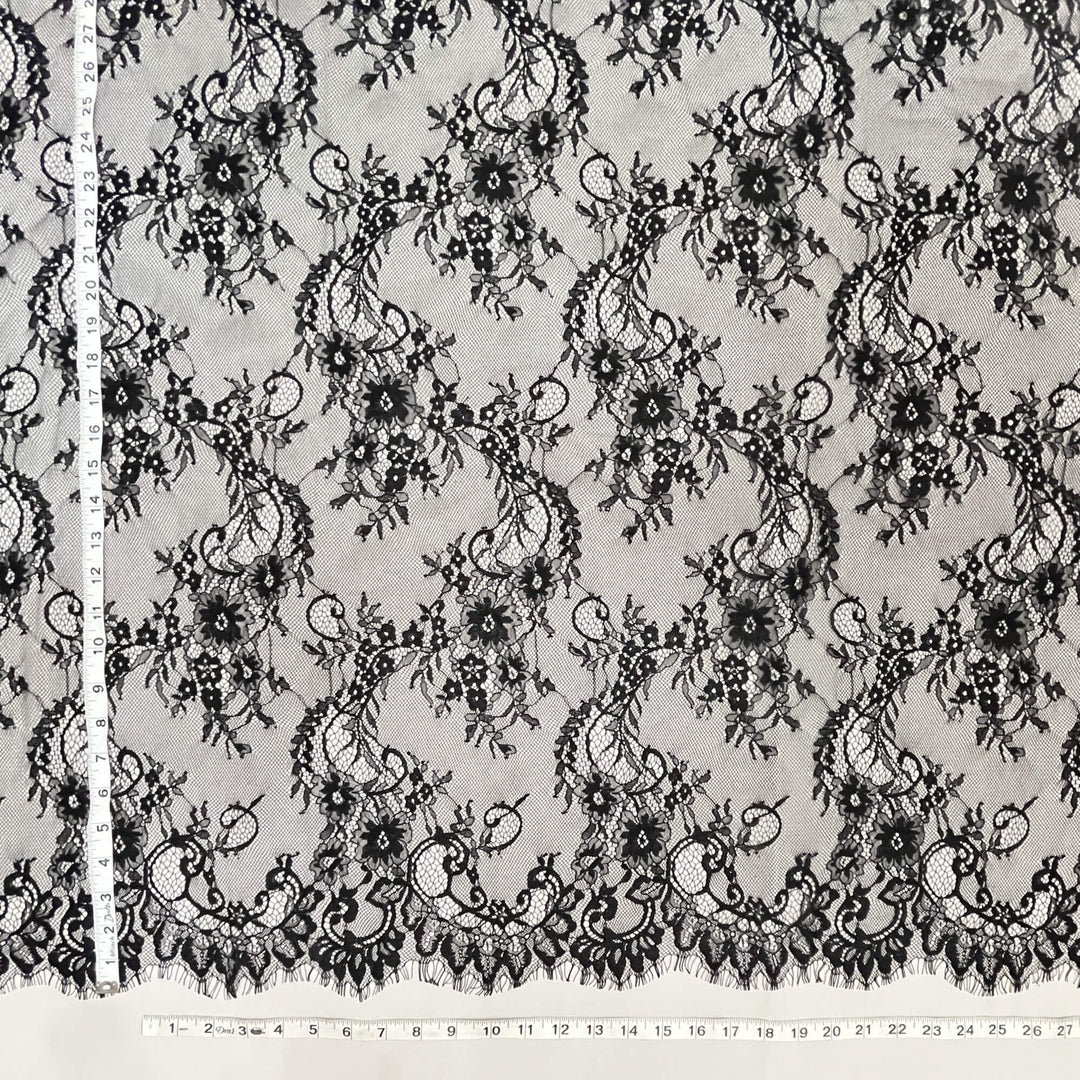 Chantilly Embroidered Lace Fabric with Eyelash Scallop - 3 Yards | Lace USA - GDF-13