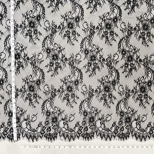 Chantilly Embroidered Lace Fabric with Eyelash Scallop - 3 Yards | Lace USA - GDF-13