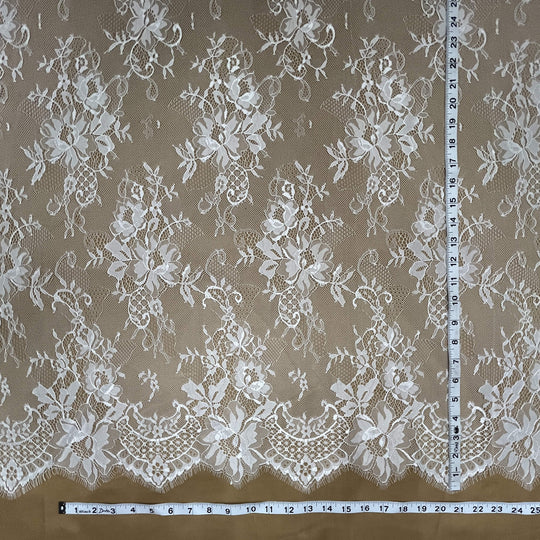 Chantilly Embroidered Bridal Lace Fabric with Eyelash Scallop - 3.3 Yards | Lace USA - GDF-10