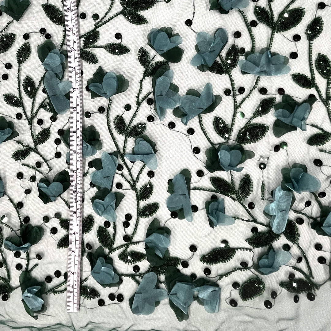 Beaded 3D Floral Lace Fabric Embroidered on 100% Polyester Net Mesh | Lace USA - GD-945