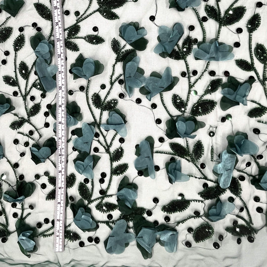 Beaded 3D Floral Lace Fabric Embroidered on 100% Polyester Net Mesh | Lace USA - GD-945