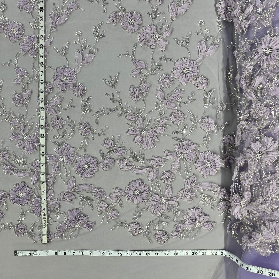Beaded 3D Floral Lace Fabric Embroidered on 100% Polyester Net Mesh | Lace USA - GD-10143