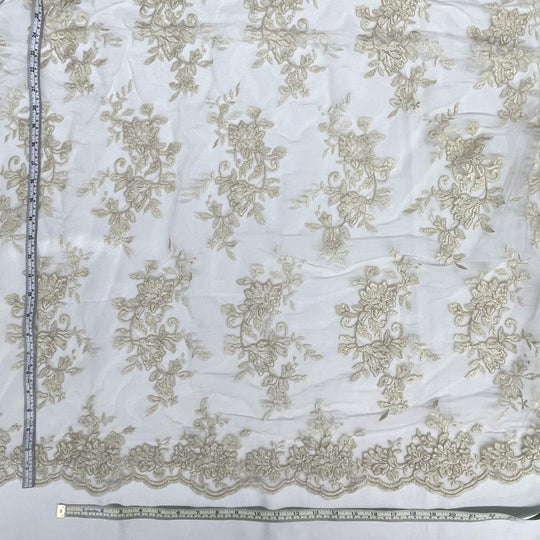 Corded Floral Lace Fabric with Scalloped Edges – Bridal & Dress Lace | Lace USA - 97154W