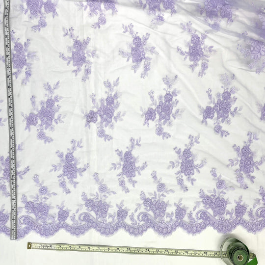 Tela de encaje nupcial con cordón bordada en malla de red 100% poliéster | Encaje EE. UU.