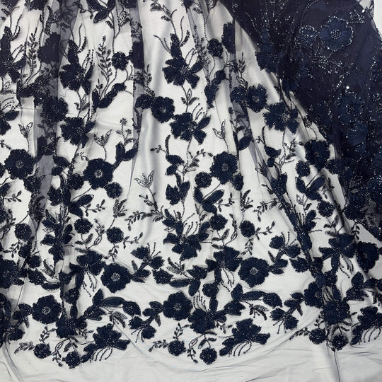 Beaded 3D Floral Lace Fabric Embroidered on 100% Polyester Net Mesh | Lace USA - GD-10143