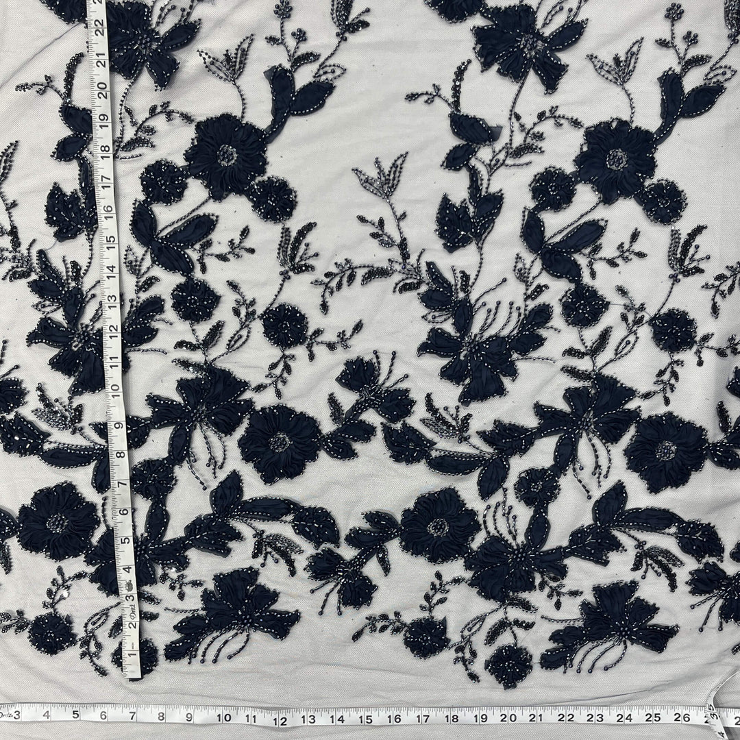 Beaded 3D Floral Lace Fabric Embroidered on 100% Polyester Net Mesh | Lace USA - GD-10143