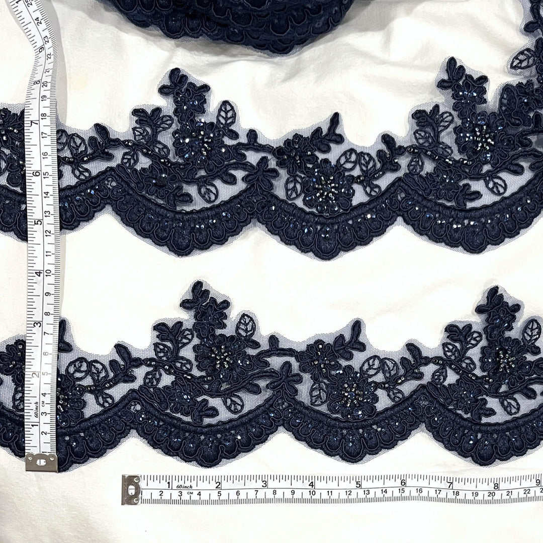 Adorno de encaje floral con cordón y cuentas bordado en malla de red 100 % poliéster | Encaje EE. UU.