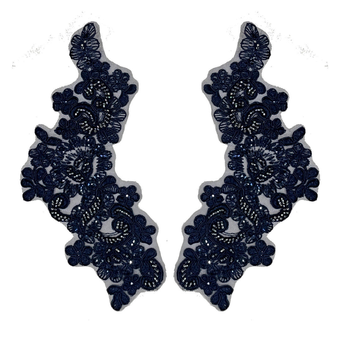 Beaded & Corded Floral Lace Applique Embroidered on 100% Polyester | Lace USA - KZ-25-HB