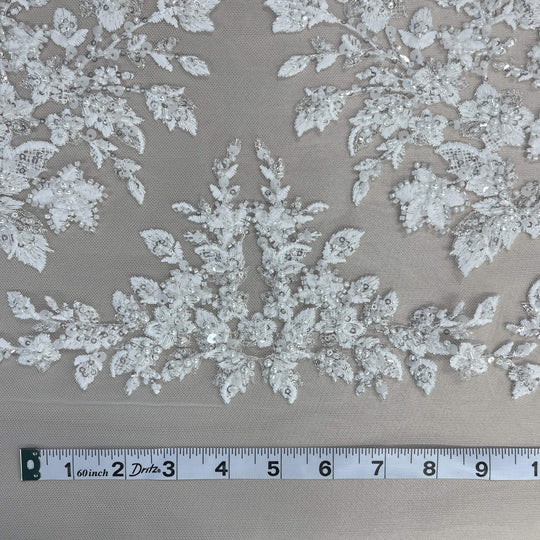 Beaded Lace Fabric Embroidered on 100% Polyester Net Mesh | Lace USA - GD-2636