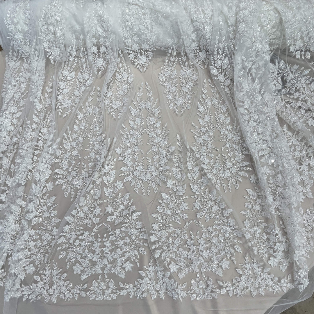 Beaded Lace Fabric Embroidered on 100% Polyester Net Mesh | Lace USA - GD-2636