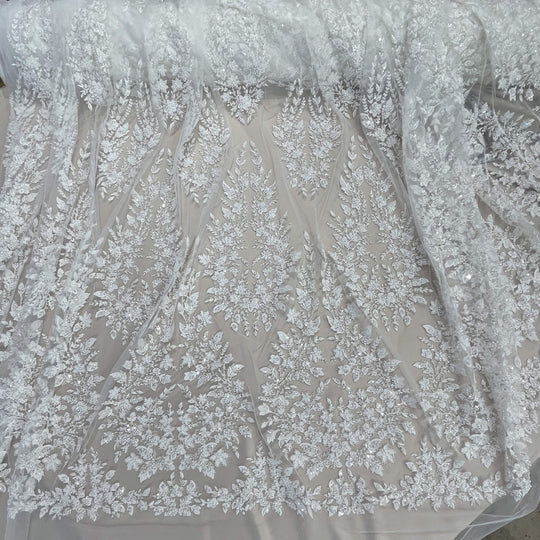 Beaded Lace Fabric Embroidered on 100% Polyester Net Mesh | Lace USA - GD-2636