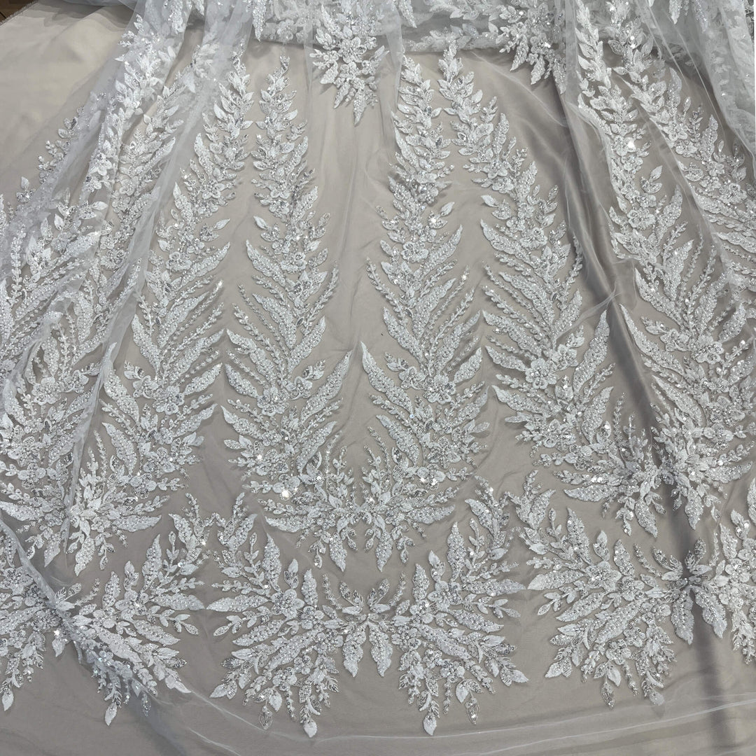 Beaded Lace Fabric Embroidered on 100% Polyester Net Mesh | Lace USA - GD-2638