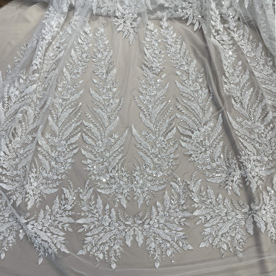 Beaded Lace Fabric Embroidered on 100% Polyester Net Mesh | Lace USA - GD-2638