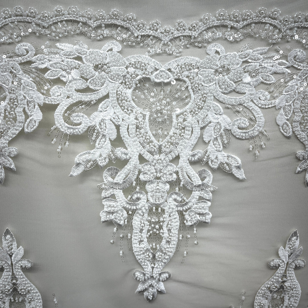 Beaded Lace Fabric Embroidered on 100% Polyester Net Mesh Lace USA - GD-11905