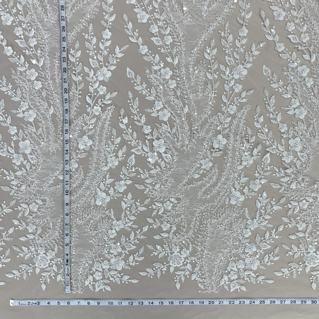 Beaded Lace Fabric Embroidered on 100% Polyester Net Mesh | Lace USA - GD-638