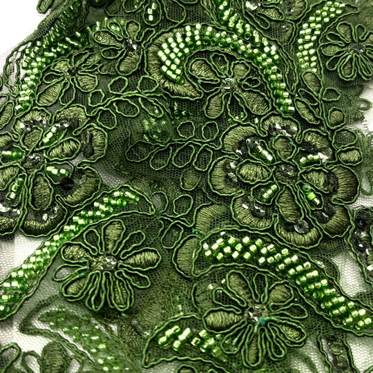 Aplique de encaje floral con cordón y cuentas bordado en organza 100 % poliéster | Encaje EE. UU.