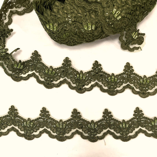 Beaded & Corded Lace Trimming Embroidered on 100% Polyester Net Mesh | Lace USA - KZ-34W-HB