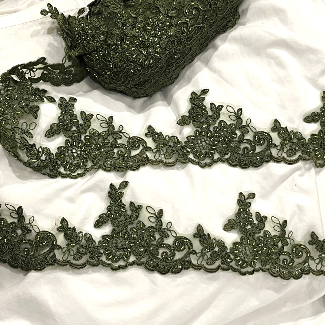 Beaded & Corded Lace Trimming Embroidered on 100% Polyester Net Mesh | Lace USA - 96796W-HB
