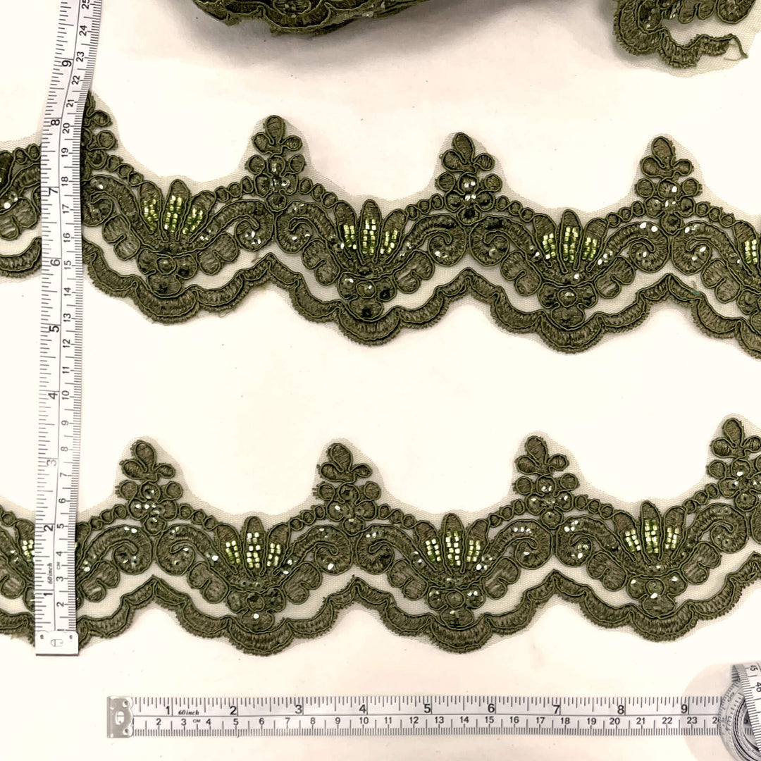 Beaded & Corded Lace Trimming Embroidered on 100% Polyester Net Mesh | Lace USA - KZ-34W-HB