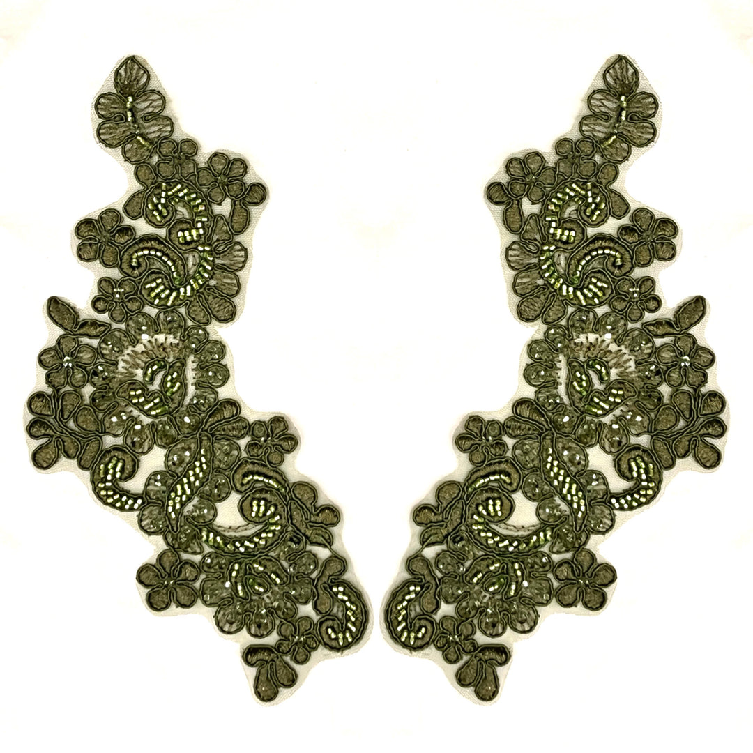 Beaded & Corded Floral Lace Applique Embroidered on 100% Polyester | Lace USA - KZ-25-HB