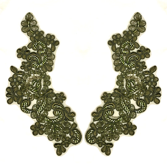 Beaded & Corded Floral Lace Applique Embroidered on 100% Polyester | Lace USA - KZ-25-HB