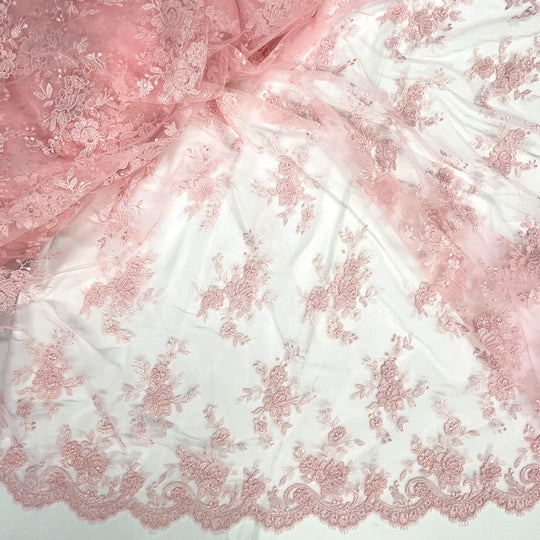 Tela de encaje nupcial con cordón bordada en malla de red 100% poliéster | Encaje EE. UU.