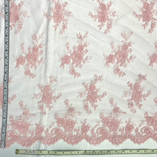 Tela de encaje nupcial con cordón bordada en malla de red 100% poliéster | Encaje EE. UU.