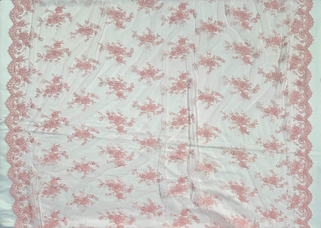 Tela de encaje nupcial con cordón bordada en malla de red 100% poliéster | Encaje EE. UU.