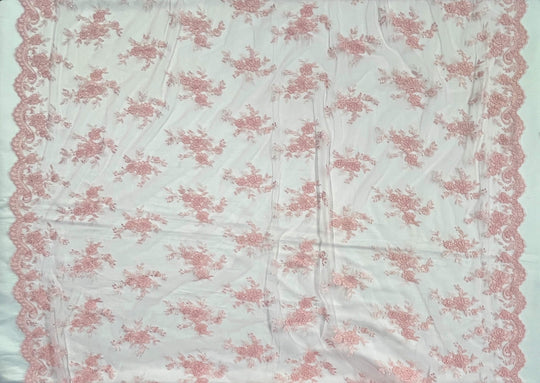 Tela de encaje nupcial con cordón bordada en malla de red 100% poliéster | Encaje EE. UU.